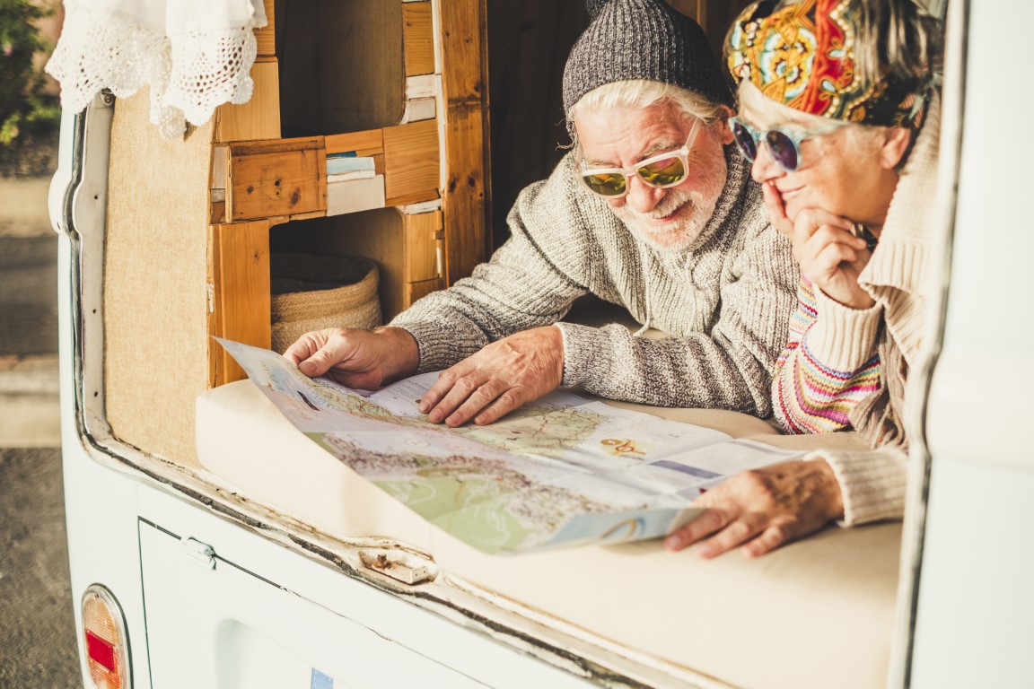 Senior couple planning their next adventure