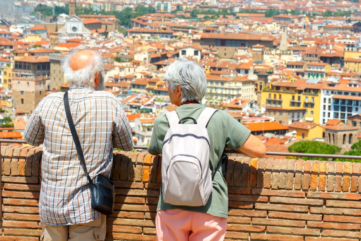 Couple admiring the view while travelling abroad